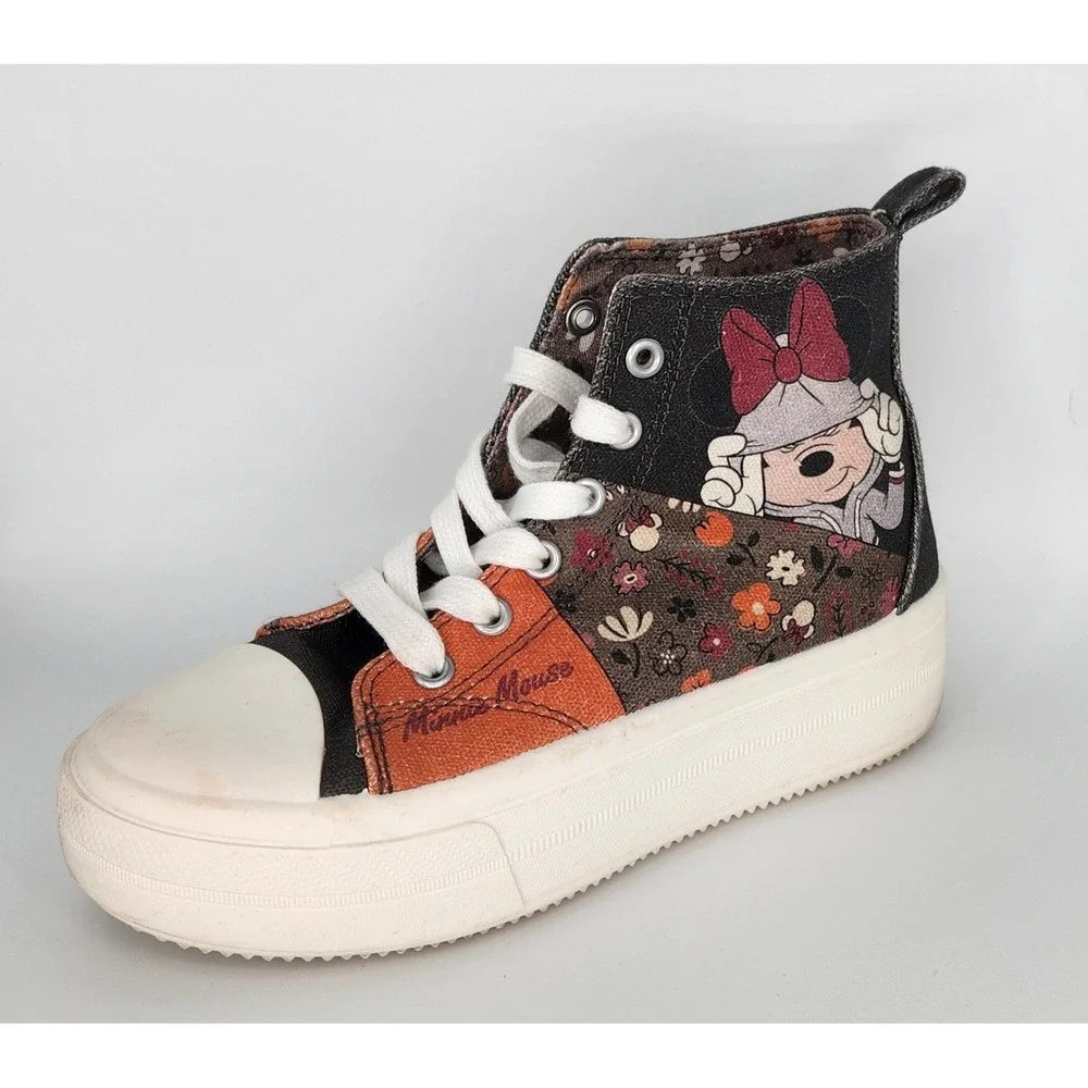 Disney Girls MINNIE MOUSE‎ Hi-top Sneaker Shoe Lace Up Size 2 Canvas Cartoon